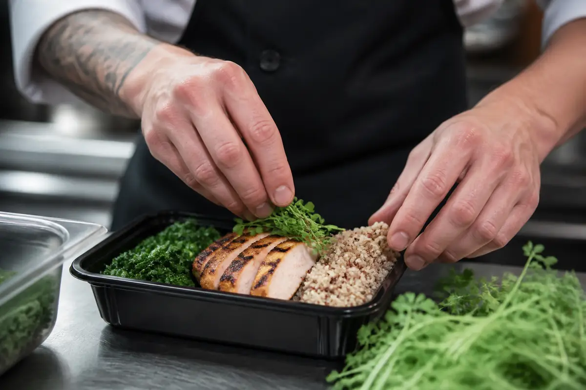 Chef plating a healthy meal